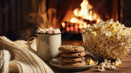 Wallpaper Mural Cozy scene with warm fireplace snacks and soft blanket for relaxation Torontodigital.ca
