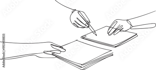 Minimalist Line Art of Hands Signing Contract Document