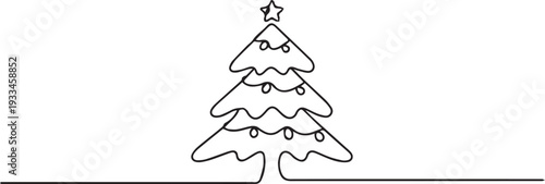 Minimalist Black and White Line Drawing of Christmas Tree with Star