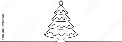 Minimalist Line Art of Decorated Christmas Tree with Ornaments