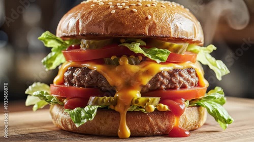 Wallpaper Mural Delicious double cheeseburger with fresh ingredients and sesame seed bun Torontodigital.ca