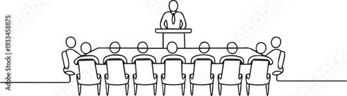 Minimalist Line Art of Speaker Presenting to Seated Audience