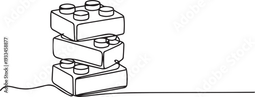 : Simple Black and White Line Drawing of Stacked Toy Building Blocks
