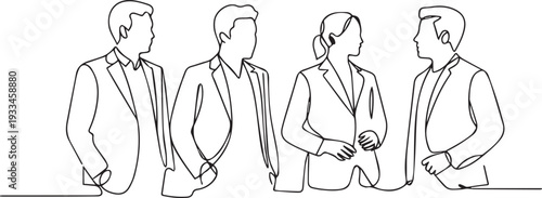 Black and White Line Art of Business Professionals Discussing in Meeting