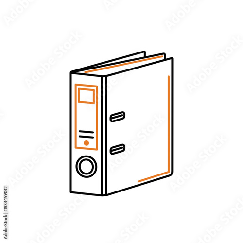 Office binder folder isolated, black and orange outline, vector