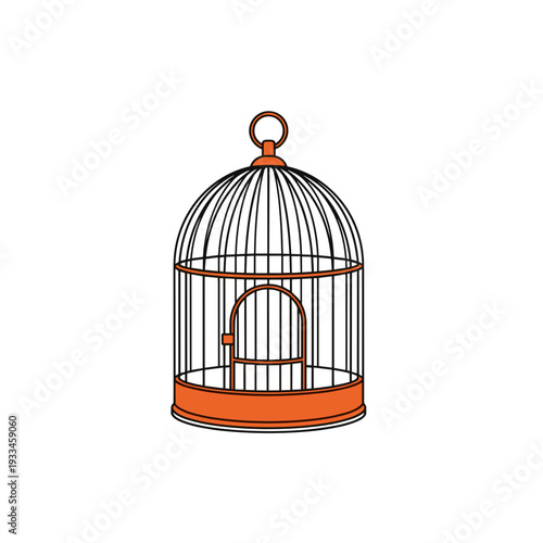 Wooden round bird cage, retro style vector