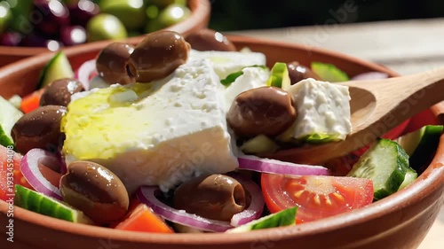 Wallpaper Mural Fresh salad with olives cheese tomatoes and cucumber close up Torontodigital.ca