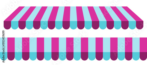 Striped market awning canopy isolated on transparent background. Store tent roof facade vector illustration
