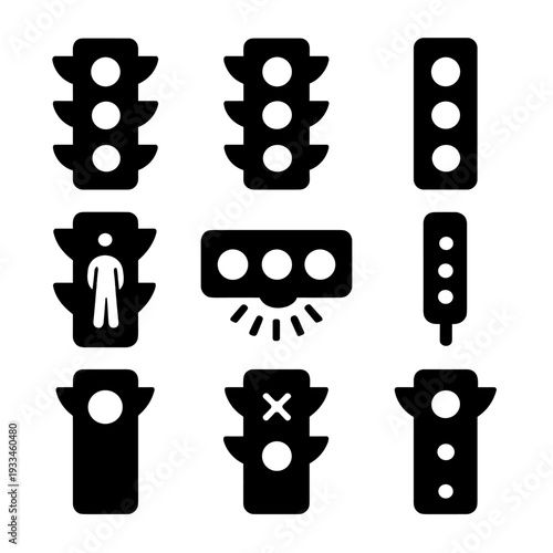 Traffic light icons: diverse signal and pedestrian symbols collection