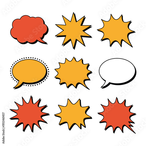 Comic Speech Bubbles: A collection of vibrant comic speech bubbles, perfect for conveying thoughts, ideas, and dialogues in a dynamic and eye-catching manner.