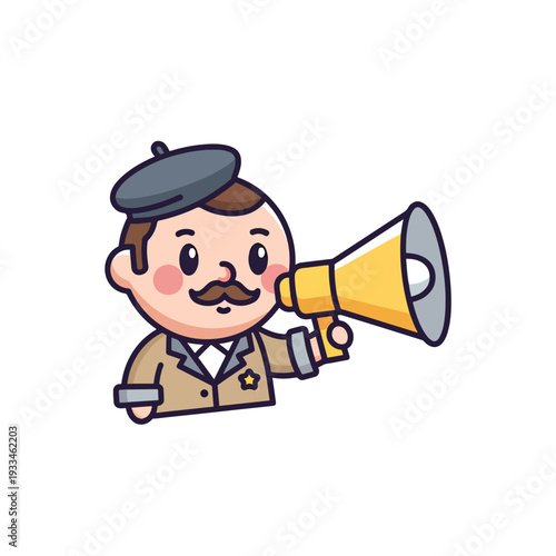 Cartoon Character Announcing with Megaphone - Vector Illustration of a Spokesperson Communicating Information