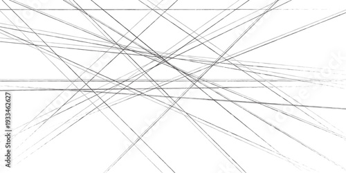 Minimalist abstract background with thin black intersecting lines on white, geometric network vector pattern