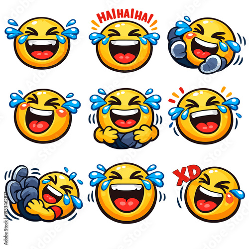 Laughter emoji set with tears and expressions for messaging and social media