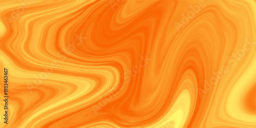Vibrant orange liquid marble texture background with fluid yellow swirls, abstract acrylic paint splash pattern