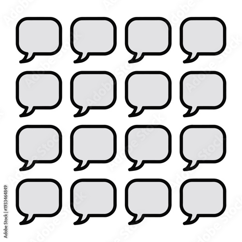 Dialogue Box Array: A collection of blank speech bubbles poised for the dawn of creative expression, designed to visualize conversation and thought.
