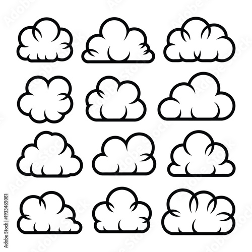 Sky Element Collection: A curated collection of stylized cloud designs, capturing the essence of atmospheric serenity and meteorological intrigue. 