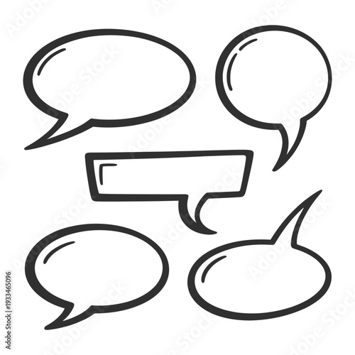Comic Speech Bubbles: A collection of various hand-drawn speech bubbles, perfect for adding dialogue and thought to any creative project, offering a versatile range of shapes and styles.