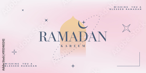 Ramadan Kareem greeting card with crescent moon and stars