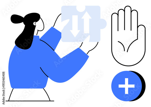 Teamwork concept. Teamwork is ed by puzzle solving, decision-making arrows, and symbols of collaboration. Teamwork for business strategies, growth, cooperation, and project management. Key include