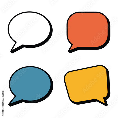 Colorful Communication: a set of diverse speech bubbles, each in a unique color and shape, suggesting dialogue, thought, and expressive messaging.