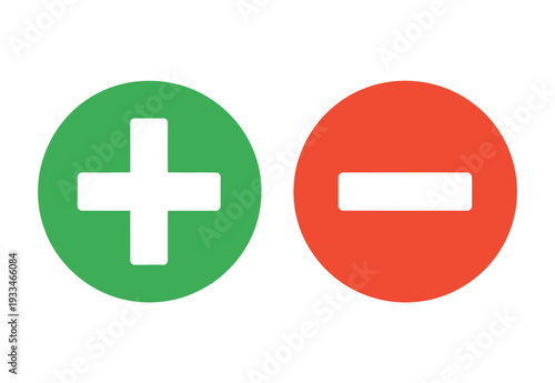 A green plus sign and a red minus sign on a white background