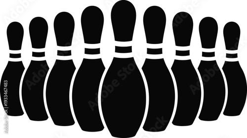 Vector bowling pins illustration black silhouette of ten pins in a row for design and decoration vector