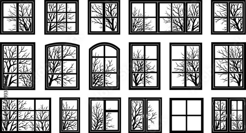 Silhouette of window and tree branches. Gobo mask.
