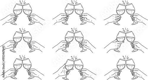 clinking wine glasses hand drawn vector sketch
