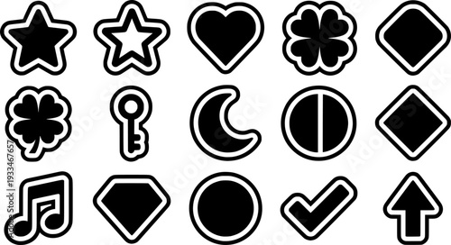 star and heart jewels sticker set isolated on white background
