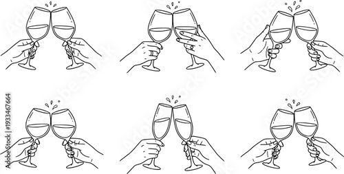clinking wine glasses hand drawn vector sketch
