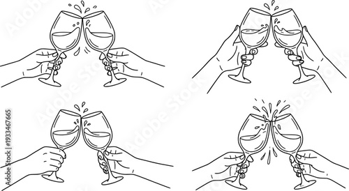 clinking wine glasses hand drawn vector sketch
