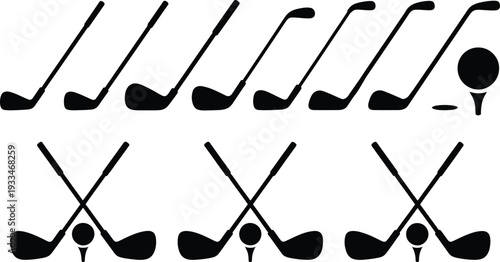 Vector graphics of golf clubs and crossed golf club vector illustrations