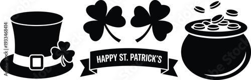 St patrick's day vector graphics with shamrock pot of gold and leprechaun hat