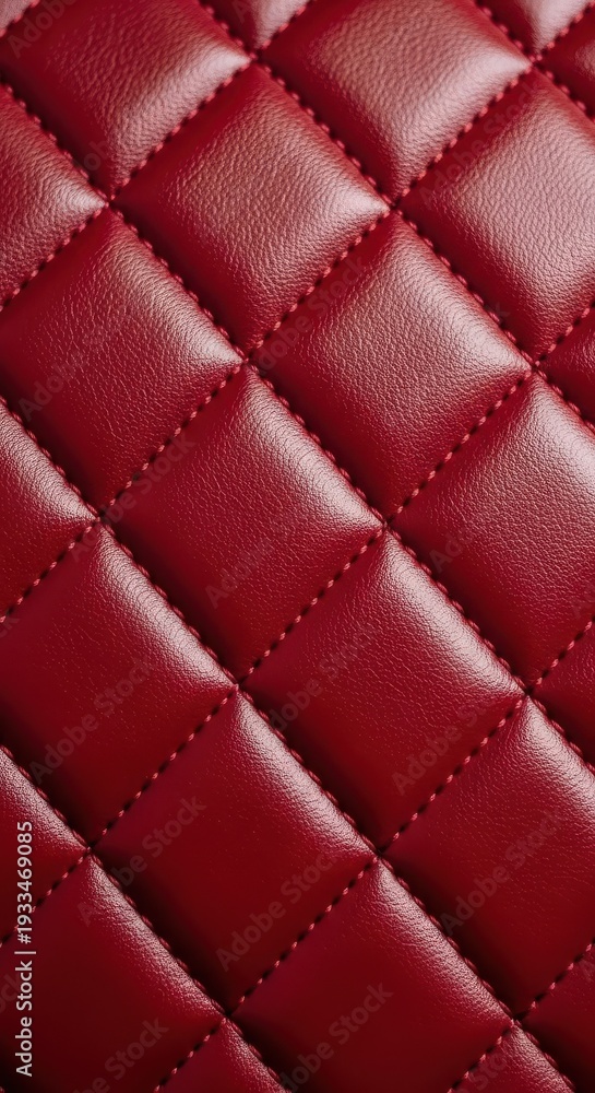 Fototapeta premium Deep red quilted material displays a luxurious diamond stitch pattern