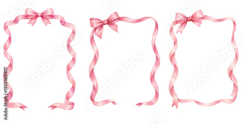Fotografía A charming watercolor collection of romantic pink bow ribbon frames for invitations and greeting cards