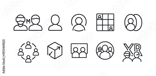 Communication, networking outline icon set. social media, connections linear icons