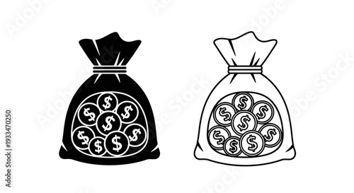 Two bags of money coins Vector