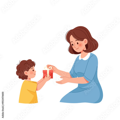 Mother and Child Sharing Gift Together.
