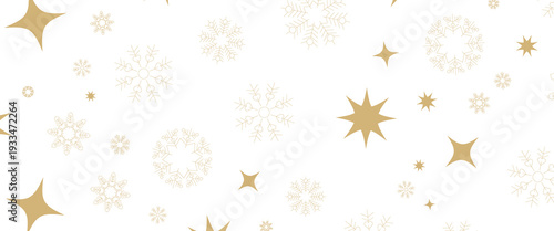 Seamless Christmas gold snowflakes and stars pattern isolated on transparent background. Vector snow New year pattern.