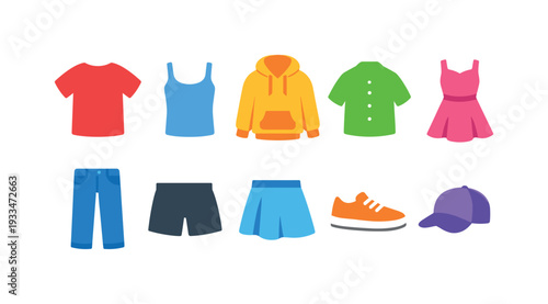 Clothing and apparel flat icon set. casual wear and accessories icon collection