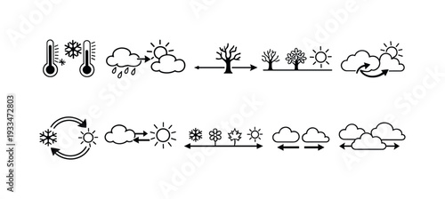 Weather, temperature outline icon set. climate change, forecast graphic collection