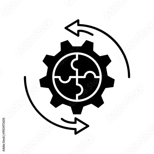 Outline icon of a gear with circular arrows representing workflow cycle, automation, continuous improvement, and business process optimization. Ideal for industry and productivity themes.