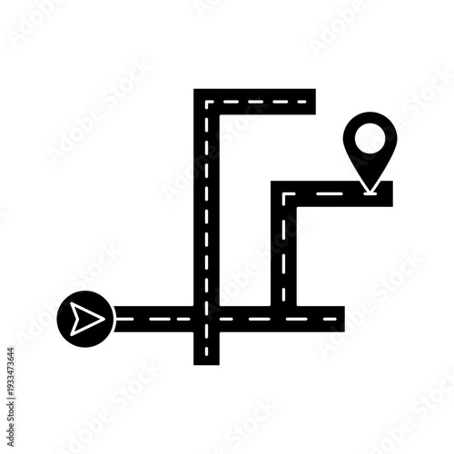 Minimal line icon of a navigation route map with start point and destination pin, representing GPS tracking, travel planning, logistics, and route optimization.