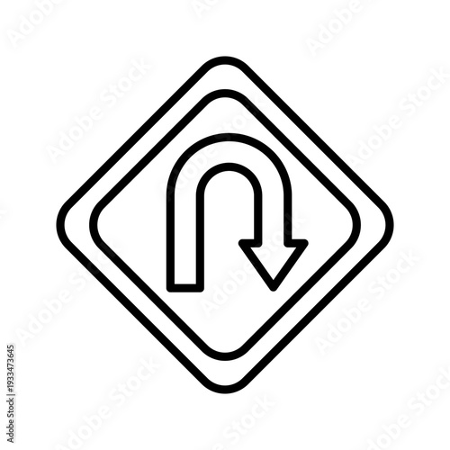 Simple line icon of a U-turn arrow symbolizing direction change, reversal, strategy shift, navigation reroute, or decision making. Perfect for UI, maps, and business pivot concepts.