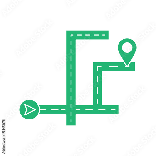 Minimal line icon of a navigation route map with start point and destination pin, representing GPS tracking, travel planning, logistics, and route optimization.