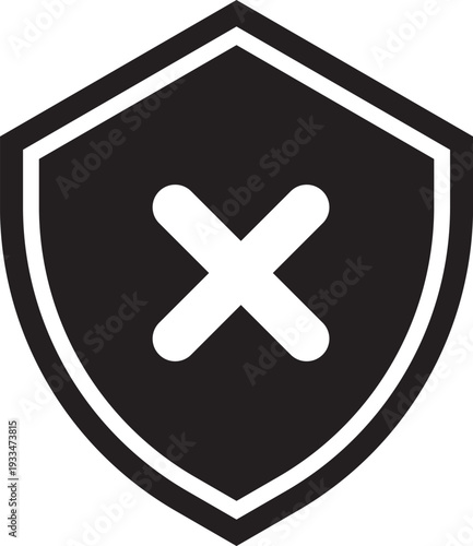 Shield with a cross symbol, representing denial or cancellation