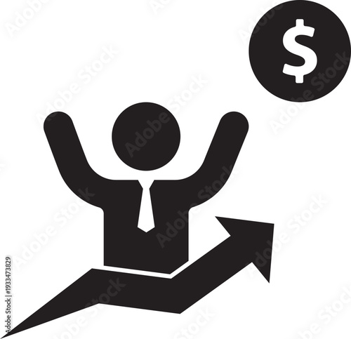 Financial success and growth icon with a businessman and dollar