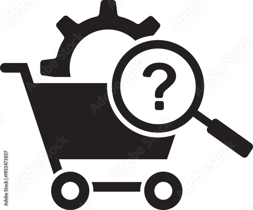 Shopping Cart with Gear and Question Mark Icon