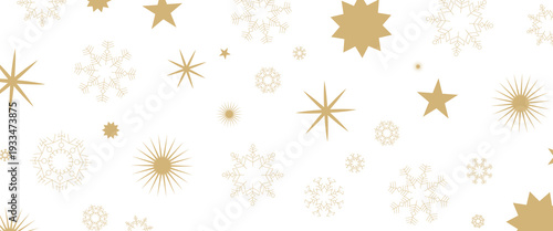 Seamless Christmas gold snowflakes and stars pattern isolated on transparent background. Vector snow New year pattern.