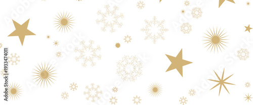 Seamless Christmas gold snowflakes and stars pattern isolated on transparent background. Vector snow New year pattern.